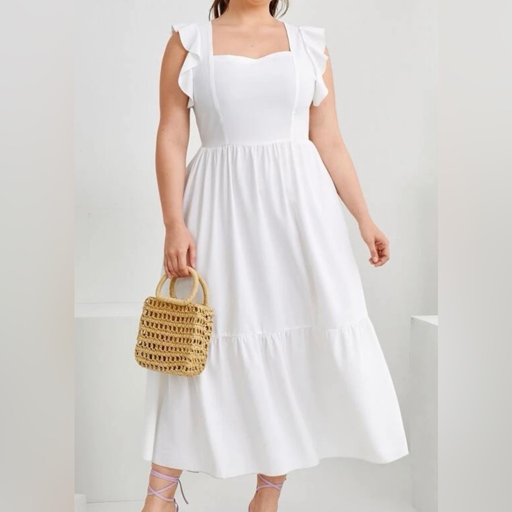 Ruffle Tie Back Solid A-line Dress